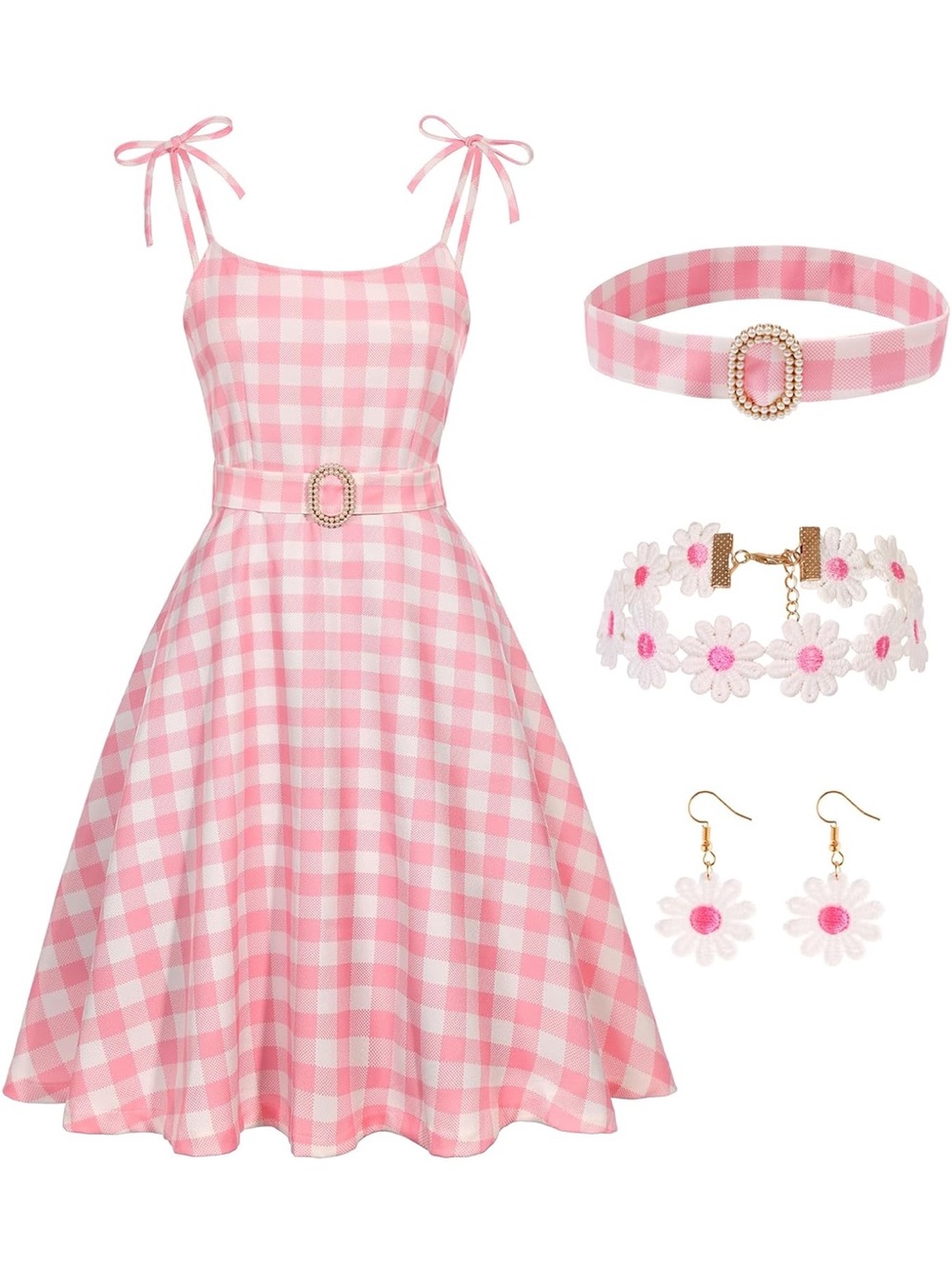 Pink Gingham Dress (Like Barbie Movie Dress) and Blonde Wig